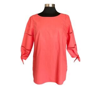 Talbots Orange Cotton Popover Blouse Sz Medium 3/4 Sleeves Bright Bold Summer